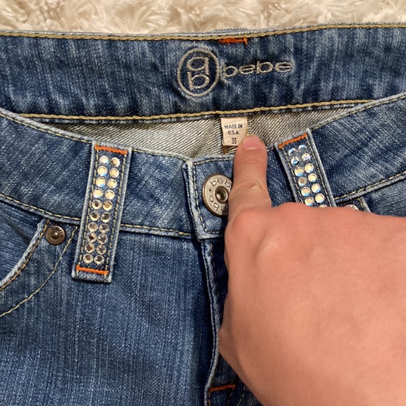 Bebe Flare Bling Logo Jeans Y2K Kayla Made in USA Size 30 - Picture 4 of 5